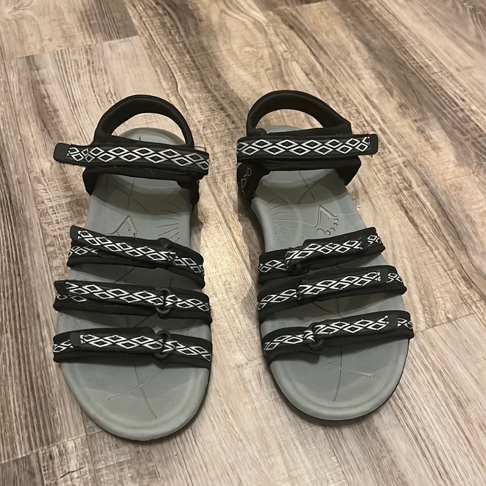 Viakix black grey and white strap sandals